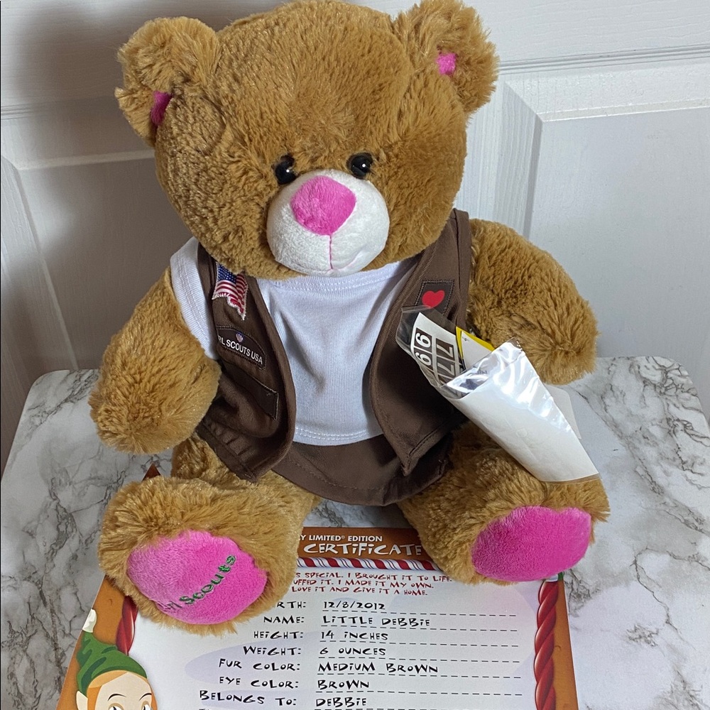 Build-A-Bear Girl Scout 100th Anniversary Brown Teddy with Pink Nose Brownie